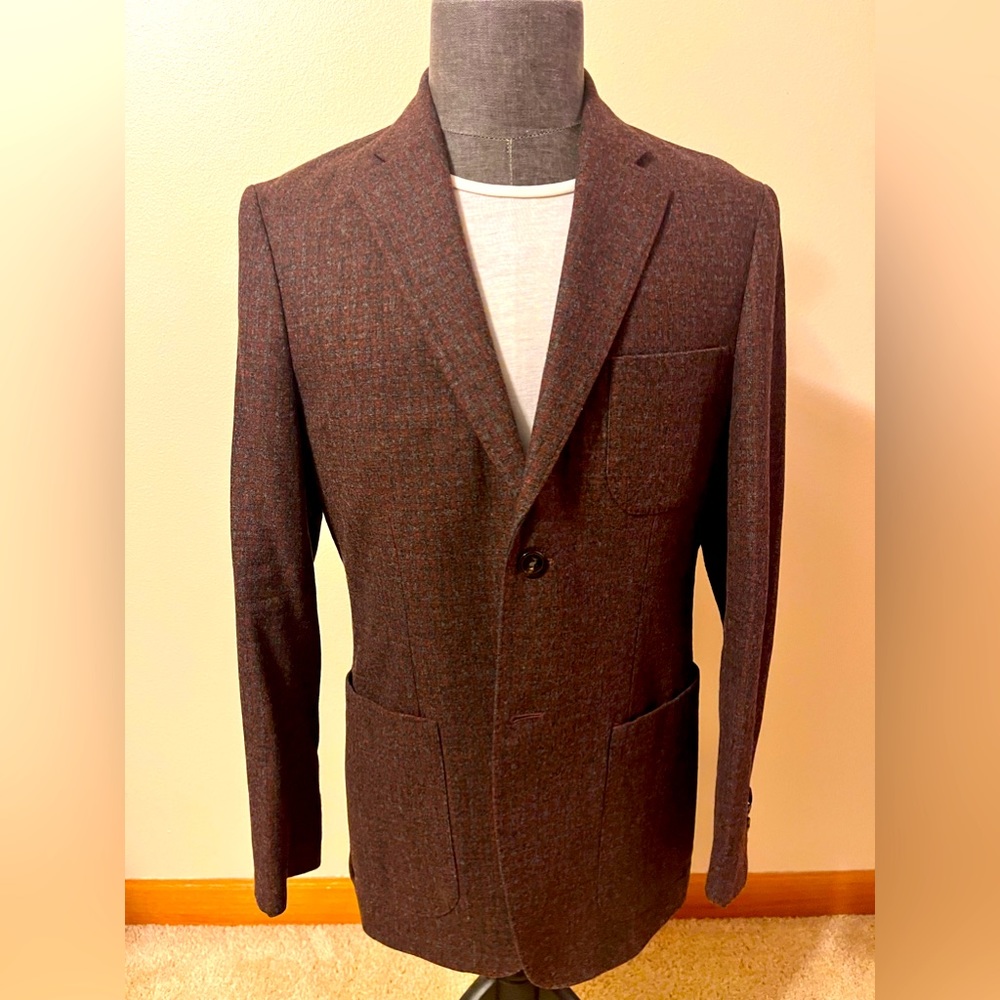 Michael Kors Checkered Pattern Wool Burgundy Gray… - image 1